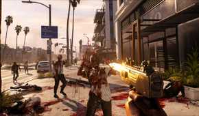 Shooting a zombie with an UZI in Dead Island 2.