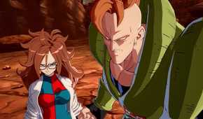 A screenshot of Android 16 and Android 21 from Dragon Ball FighterZ