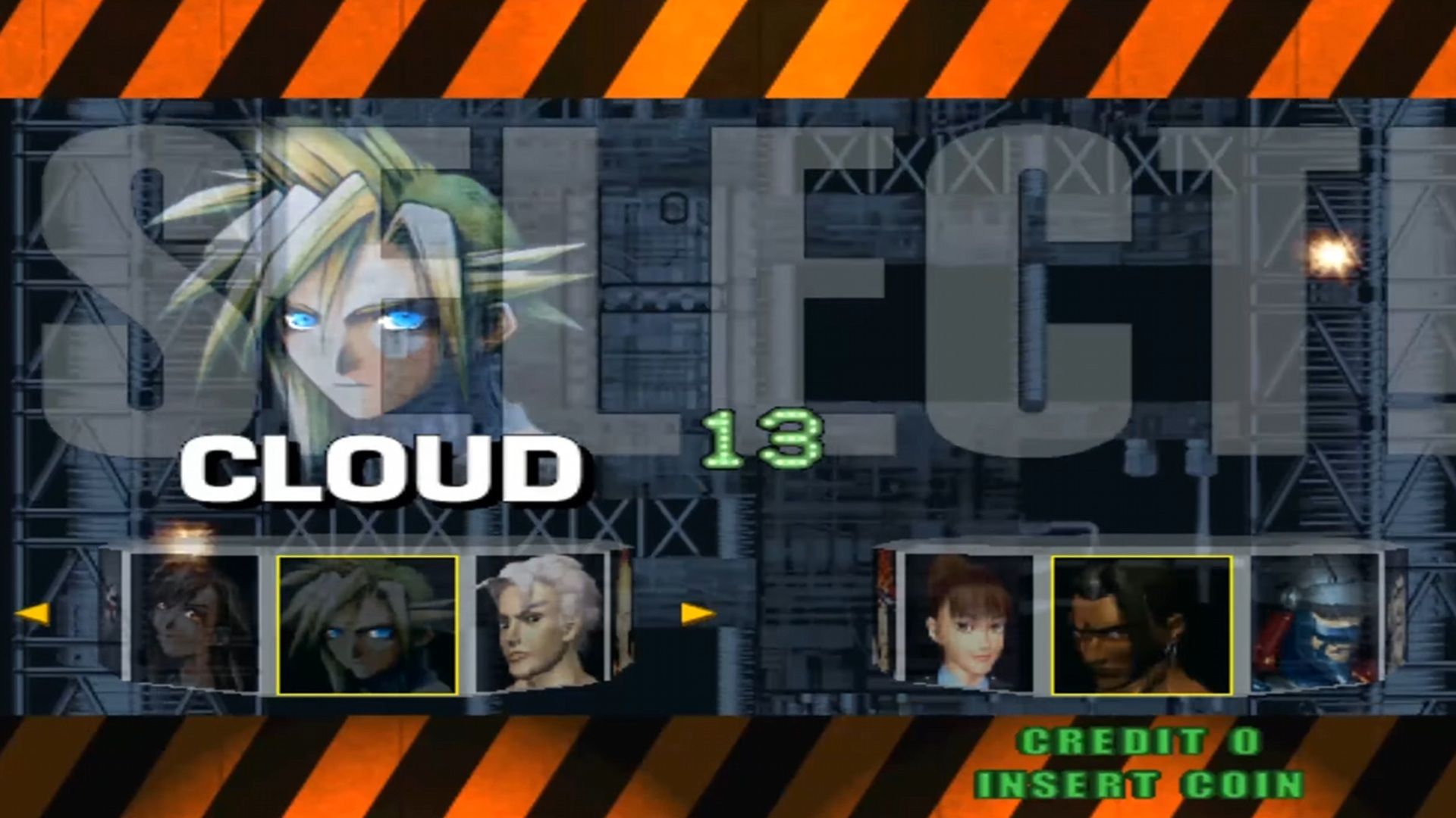 A screenshot of the character select screen from Ehrgeiz God Bless the Ring