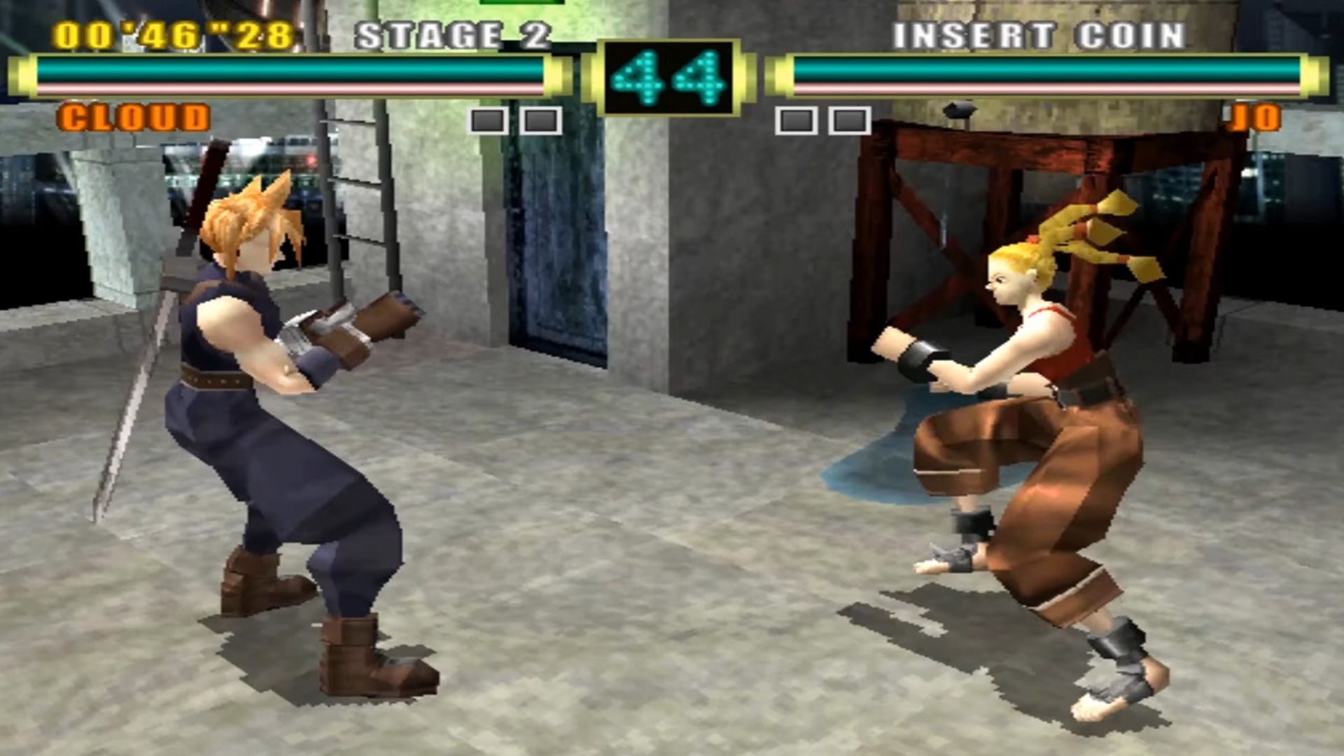 A screenshot of Cloud in a match in Ehrgeiz God Bless the Ring