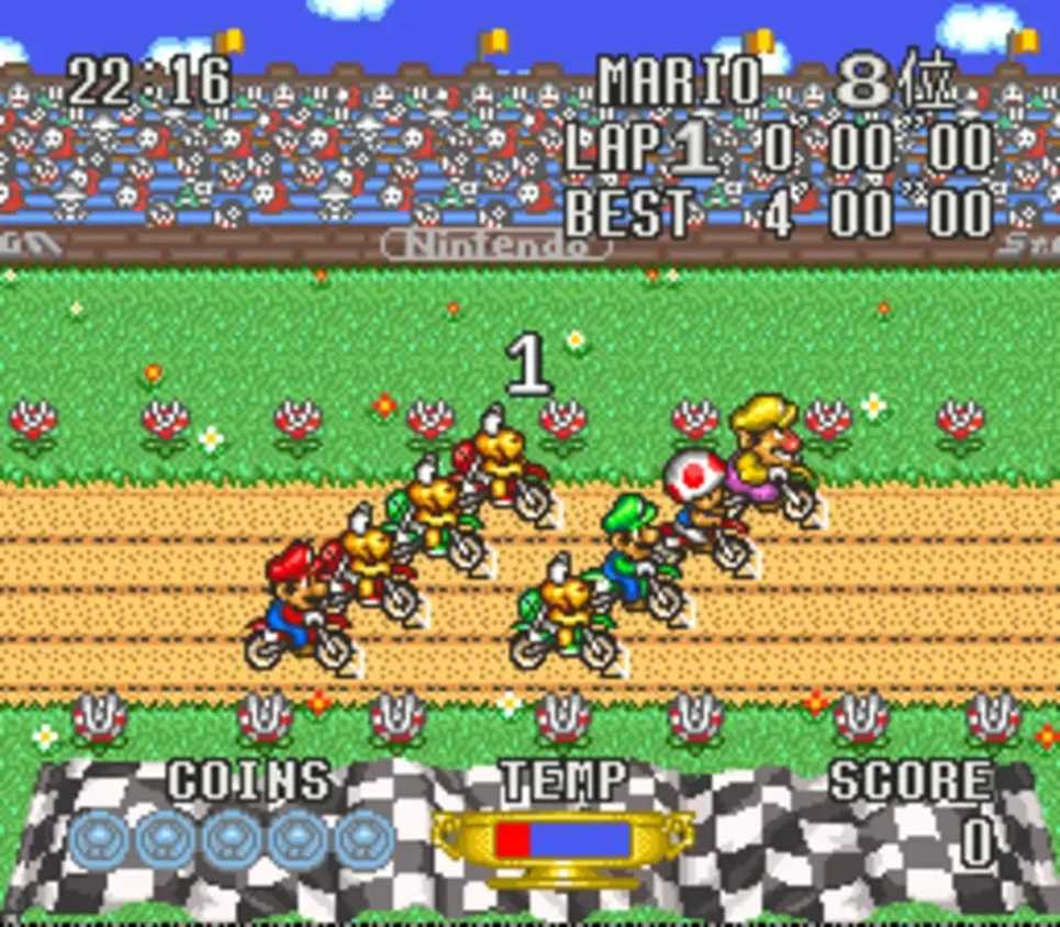 A screenshot of gameplay from Excitebike: Bun Bun Mario Battle Stadium