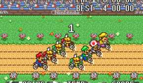 A screenshot of gameplay from Excitebike: Bun Bun Mario Battle Stadium