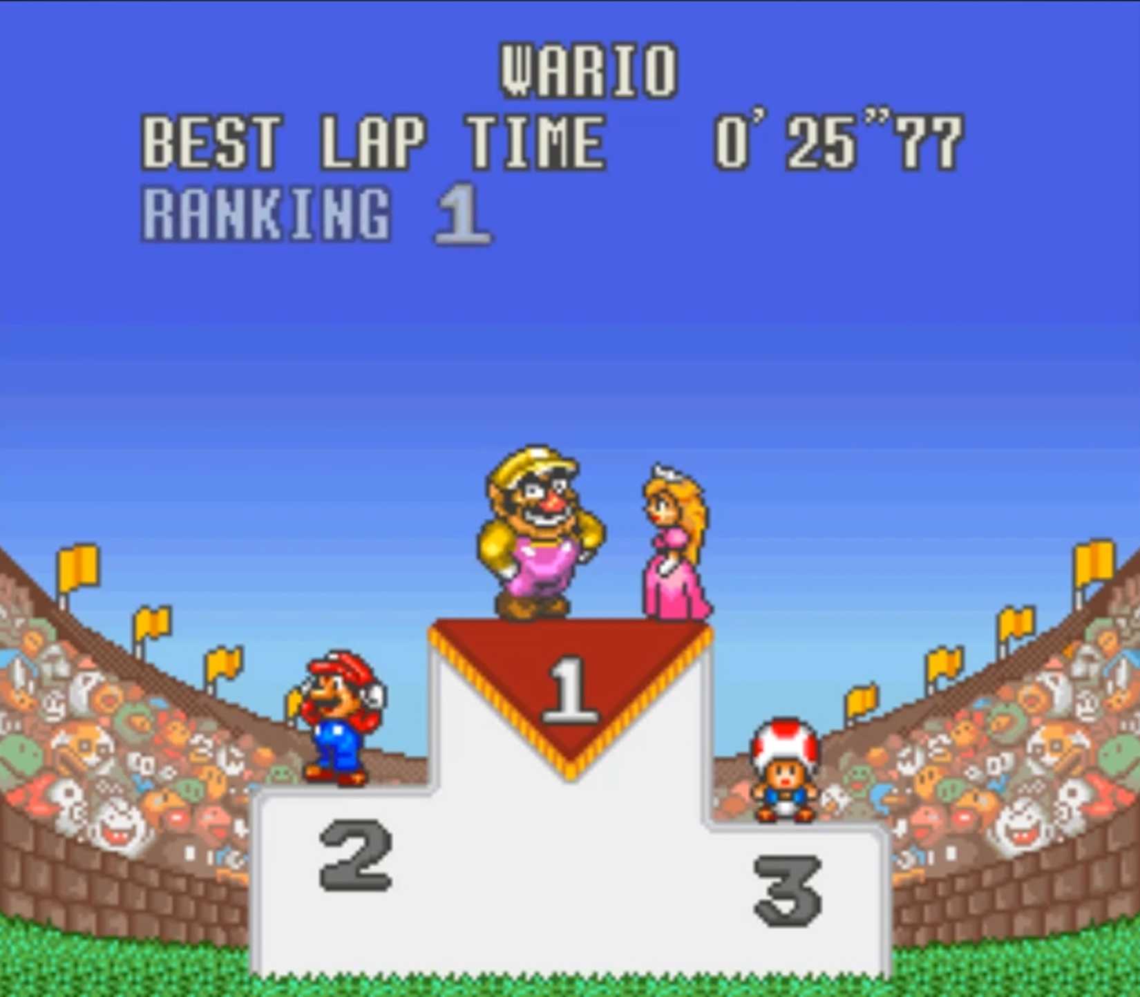 A screenshot of gameplay from Excitebike: Bun Bun Mario Battle Stadium