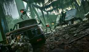 A player hiding from hostile machines in Exoborne.