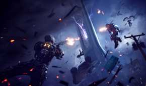 Firefight in the middle of a thunderstorm in Exoborne.