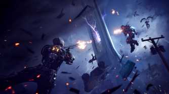 Firefight in the middle of a thunderstorm in Exoborne.