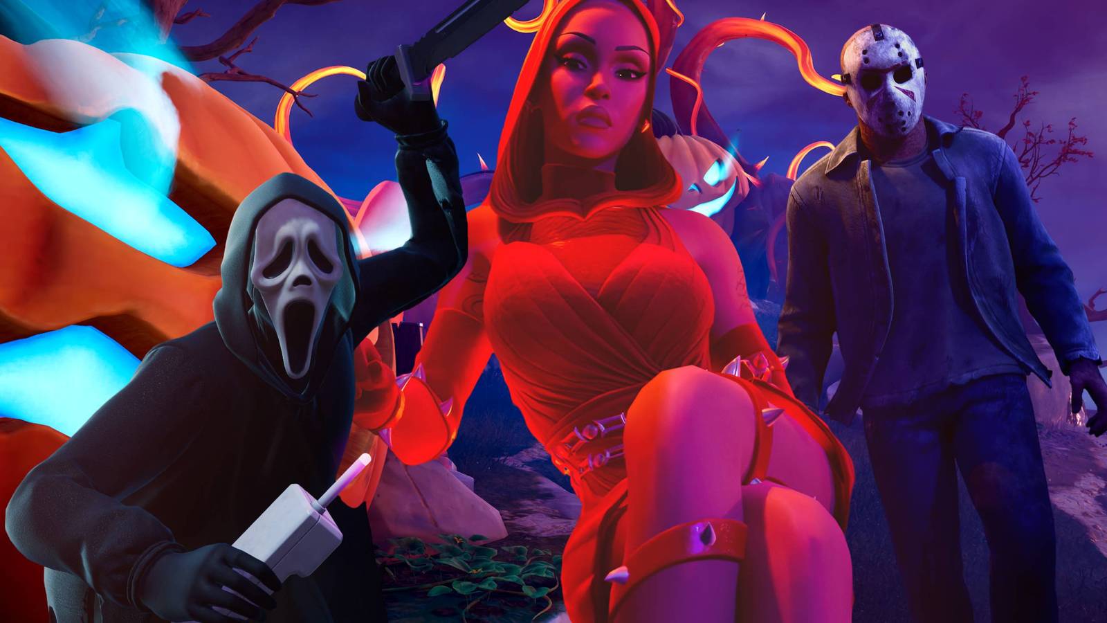 Ghostface, Doja Cat, and Jason Voorhees in Fortnite's 2025 Halloween update.