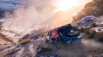 Cars near a volcano in Forza Horizon 5.