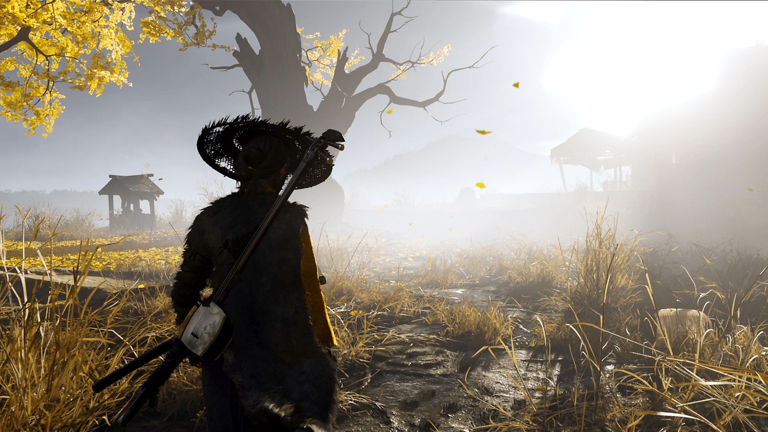 Atsu kneeling in dirt in Ghost of Yotei.