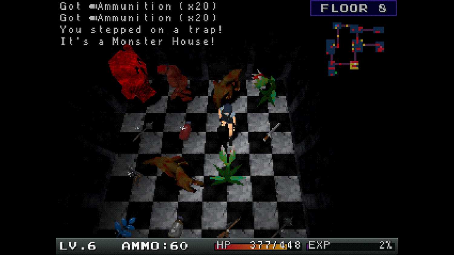 The player surrounded by monsters in House of Necrosis.