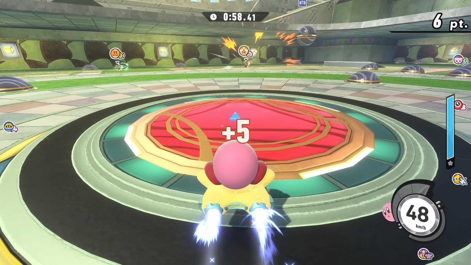 A screenshot of arena races in Kirby Air Riders