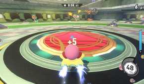 A screenshot of arena races in Kirby Air Riders