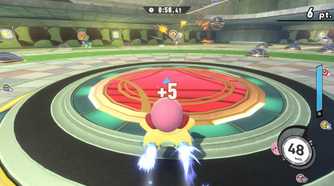 A screenshot of arena races in Kirby Air Riders