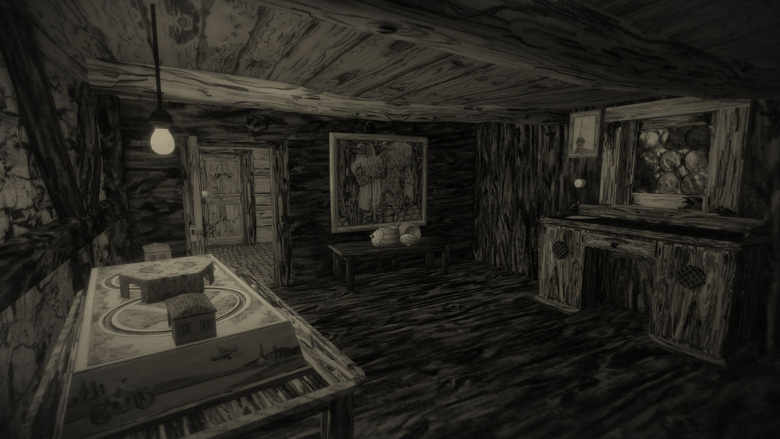 The interior of a wooden cabin in Mundaun.