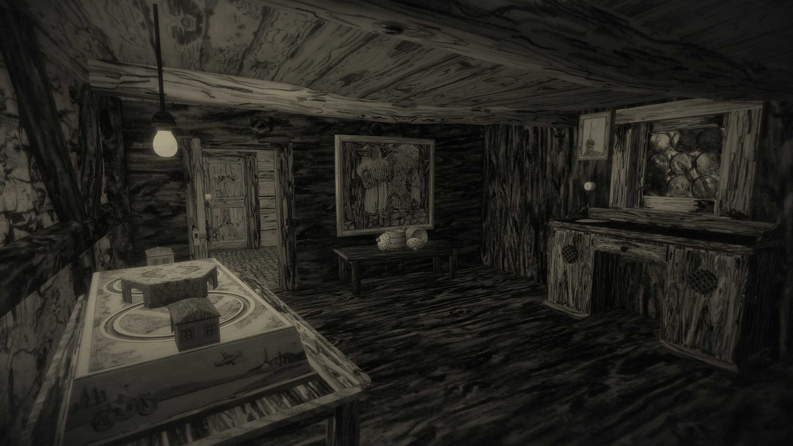 The interior of a wooden cabin in Mundaun.