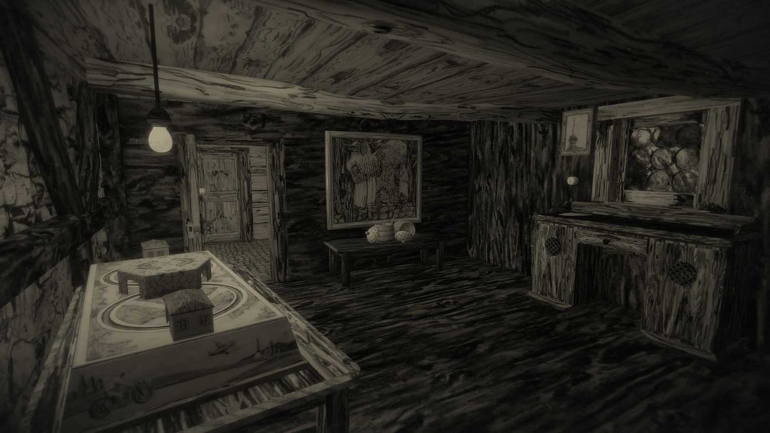 The interior of a wooden cabin in Mundaun.