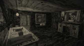 The interior of a wooden cabin in Mundaun.