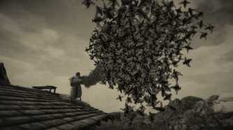 A woman releasing moths from a bucket in Mundaun.