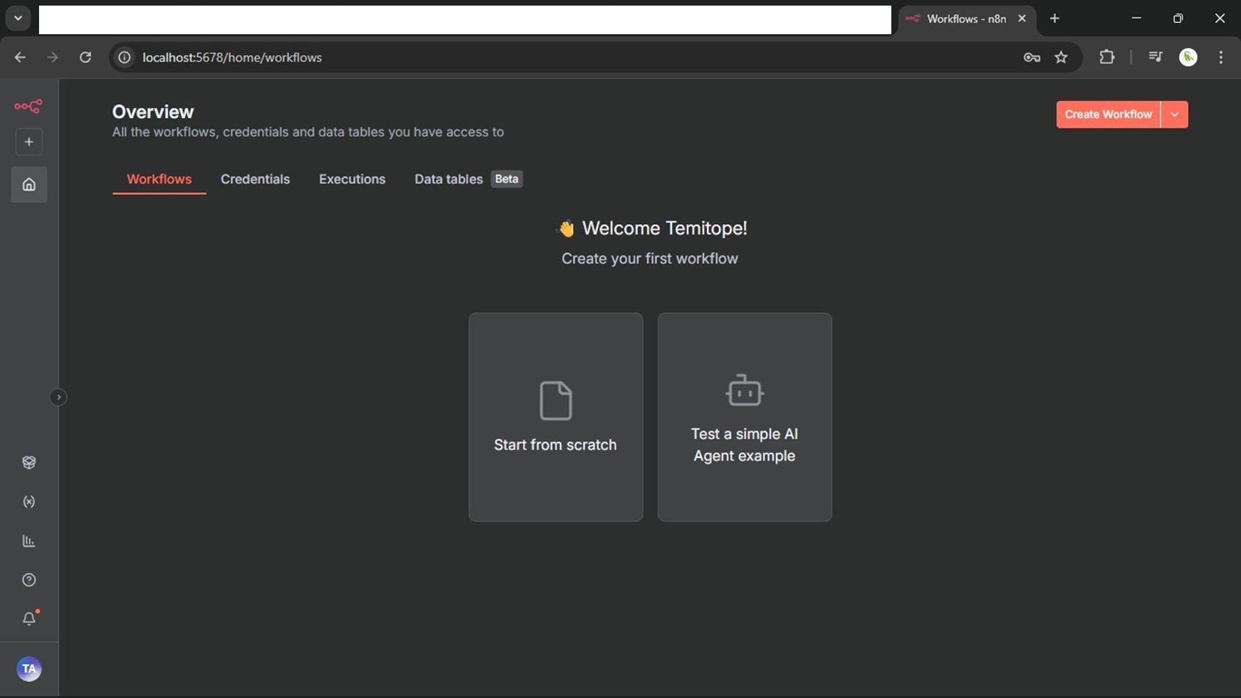 Screenshot of n8n workflow page