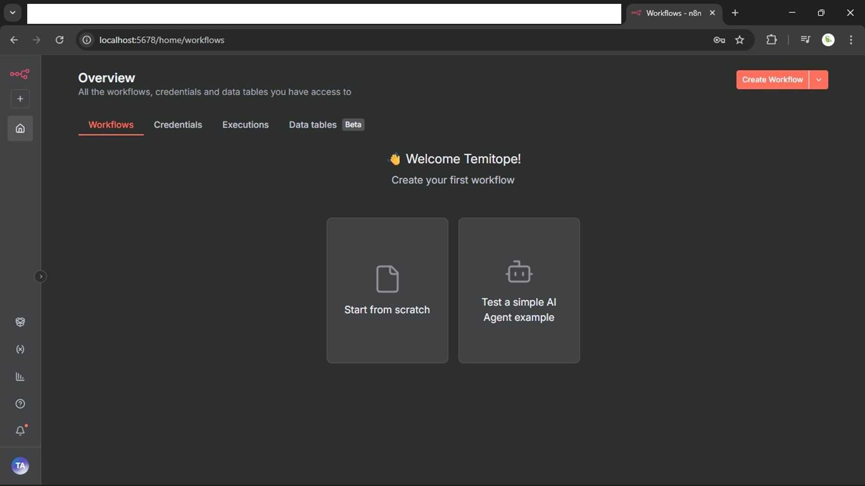 Screenshot of n8n workflow page