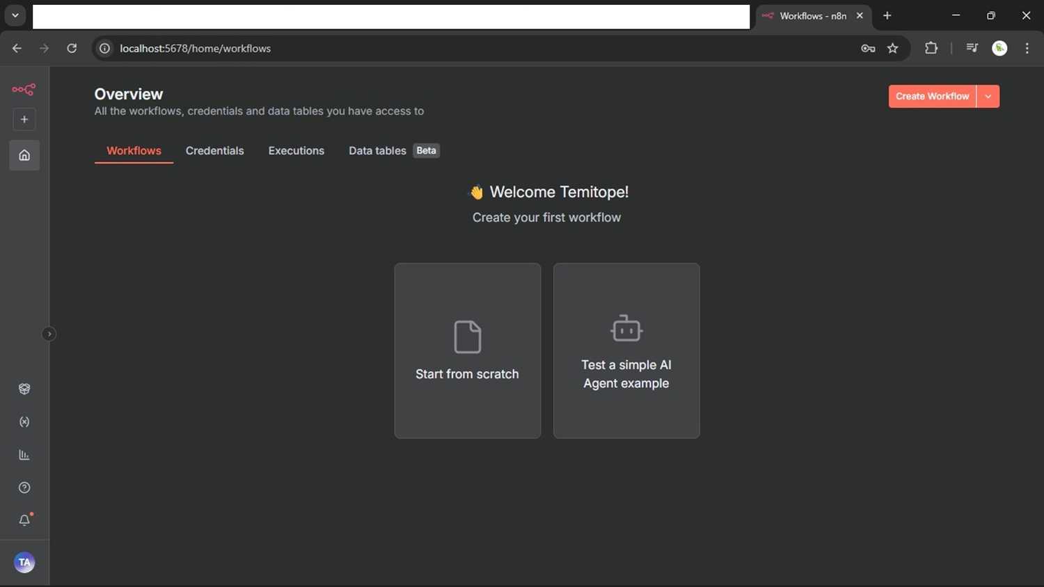 Screenshot of n8n workflow page