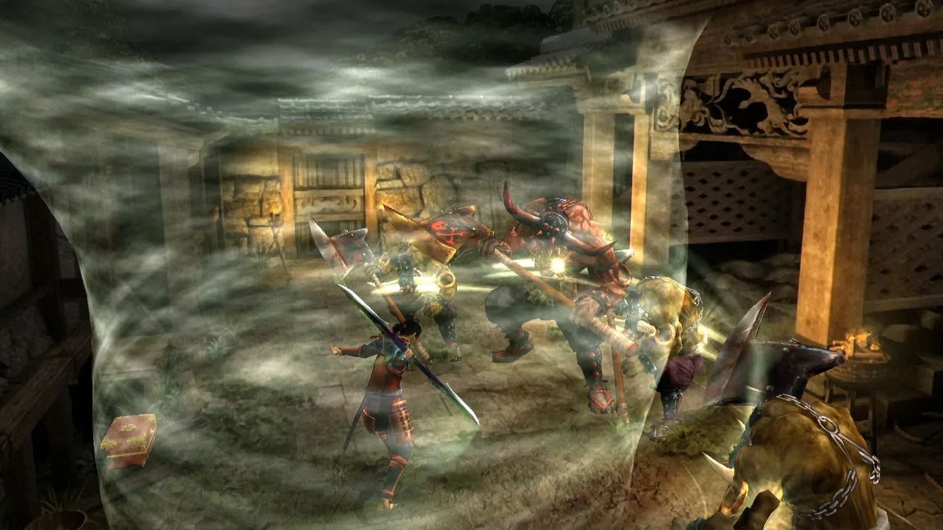 A screenshot of Samonoske in combat in Onimusha Warlords
