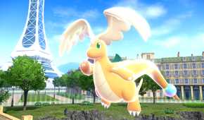 Mega Dragonite flies around Lumiose City in Pokemon Legends Z-A