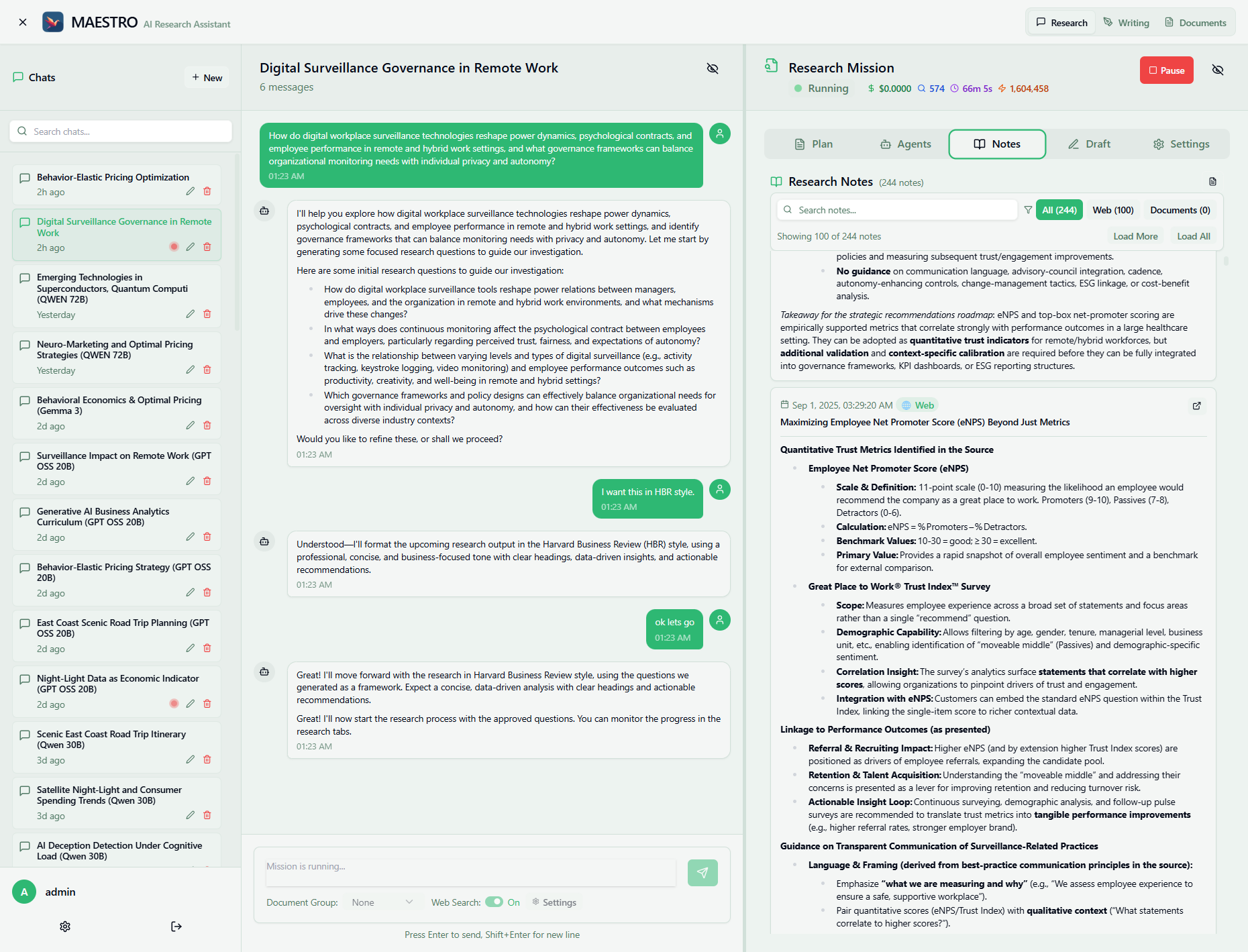 Maestro Resarch view notes