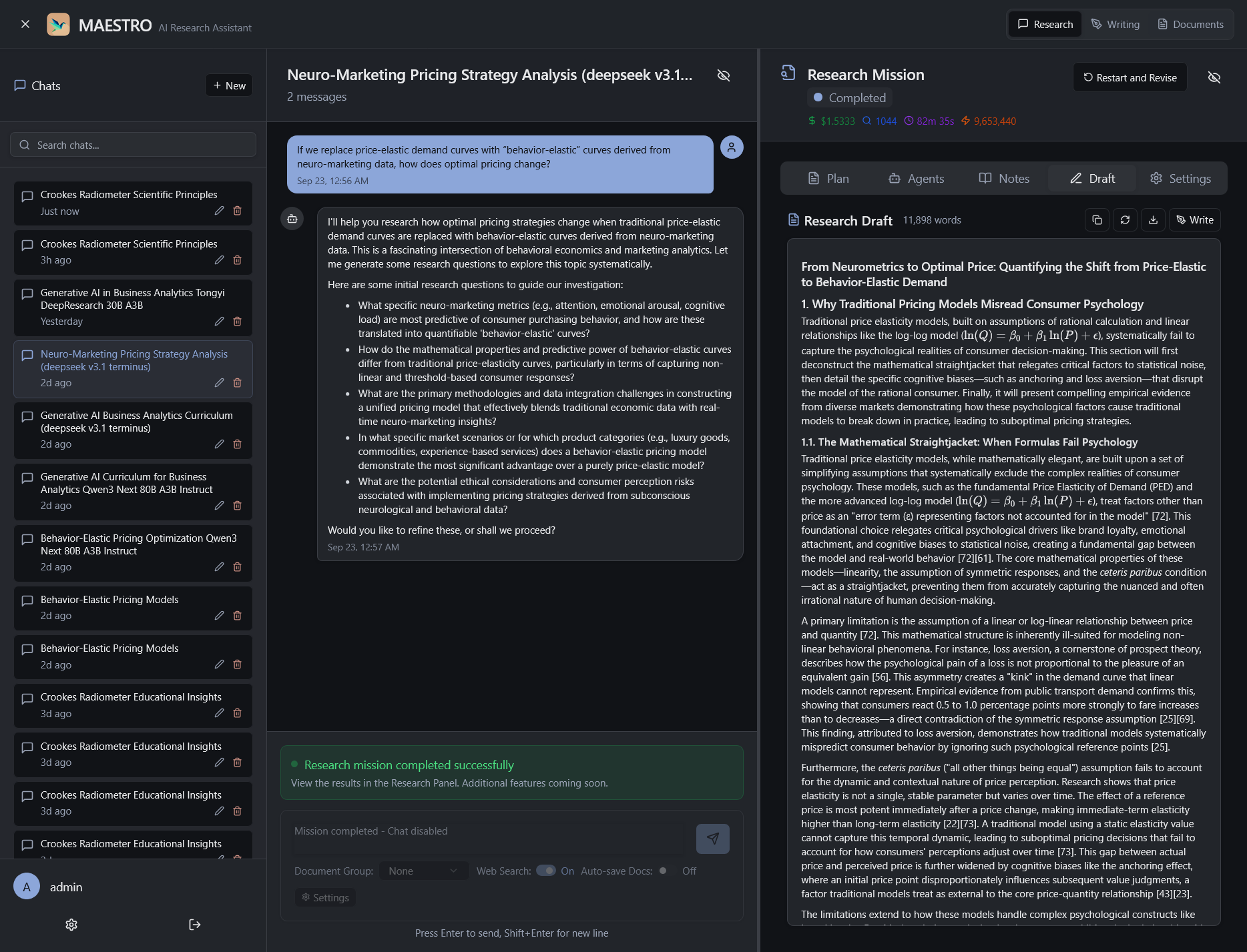 Maestro research report view