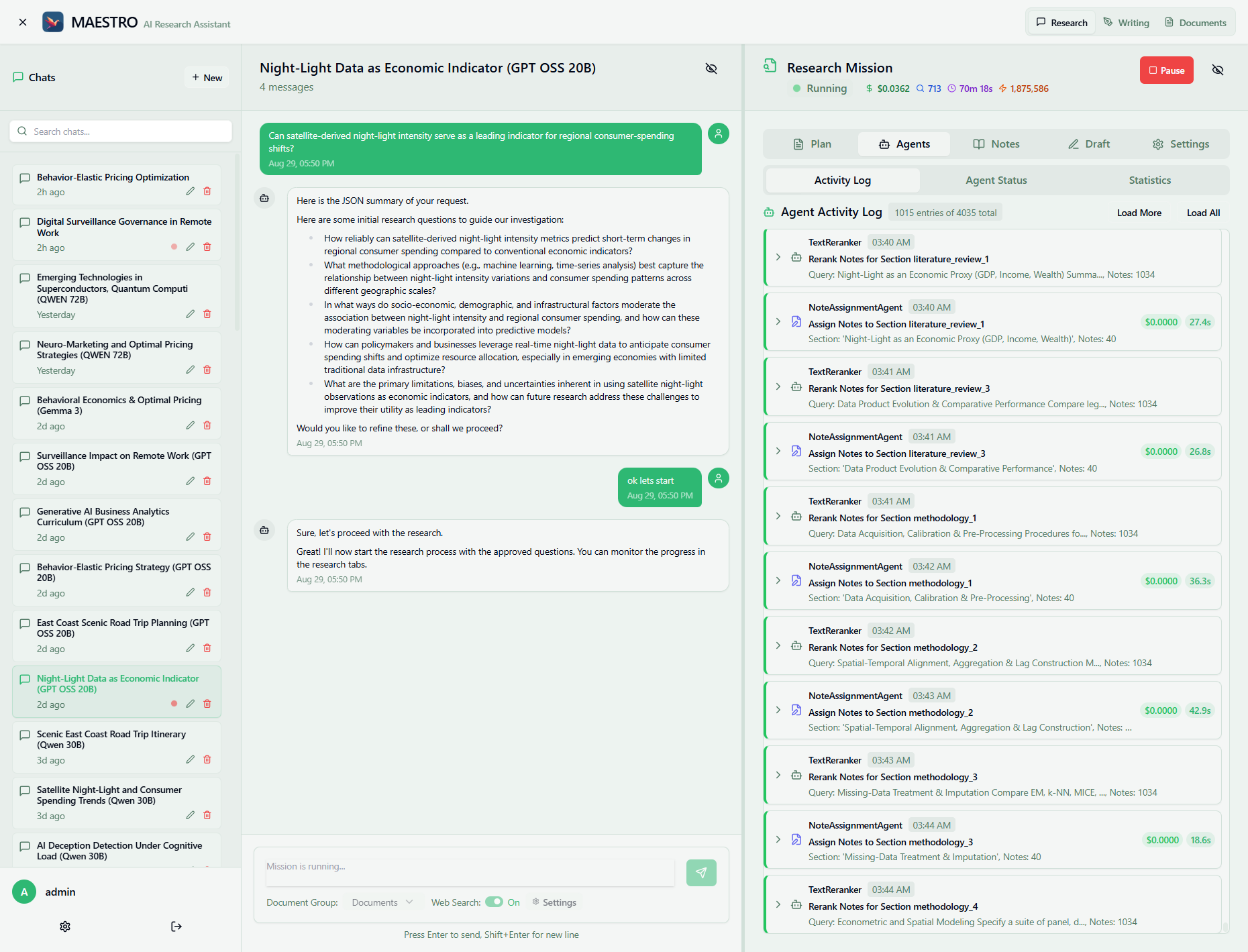 Maestro Research view