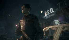 Leon Kennedy standing outside the RPD in Resident Evil 2 remake.