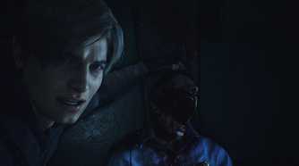 Leon Kennedy nexts to a zombie in Resident Evil 2 remake.
