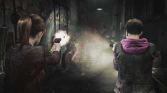 Claire Redfield and Moira Burton shooting at monsters in Resident Evil: Revelations 2.