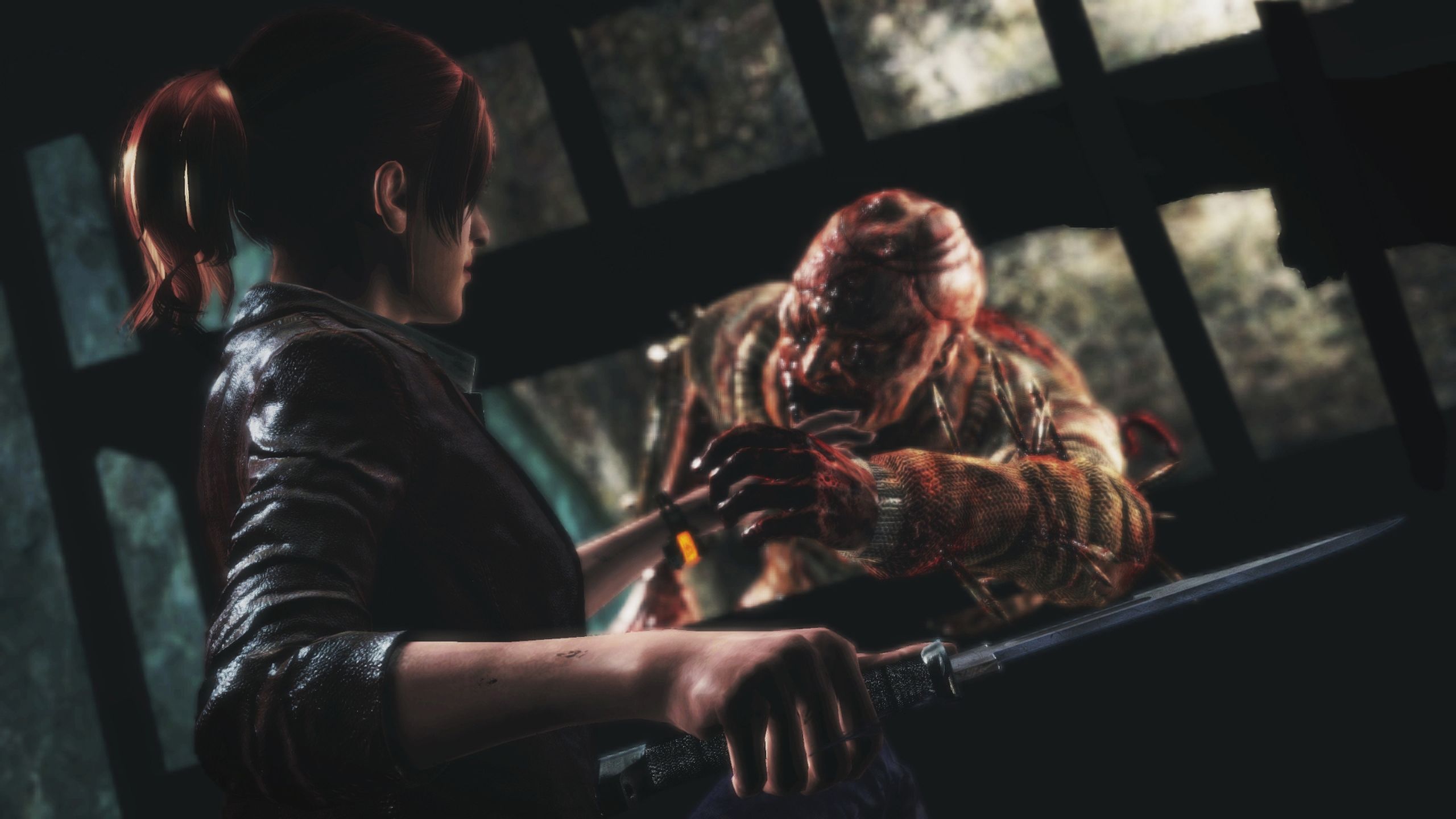 A monster attacking Claire Redfield in Resident Evil: Revelations 2.
