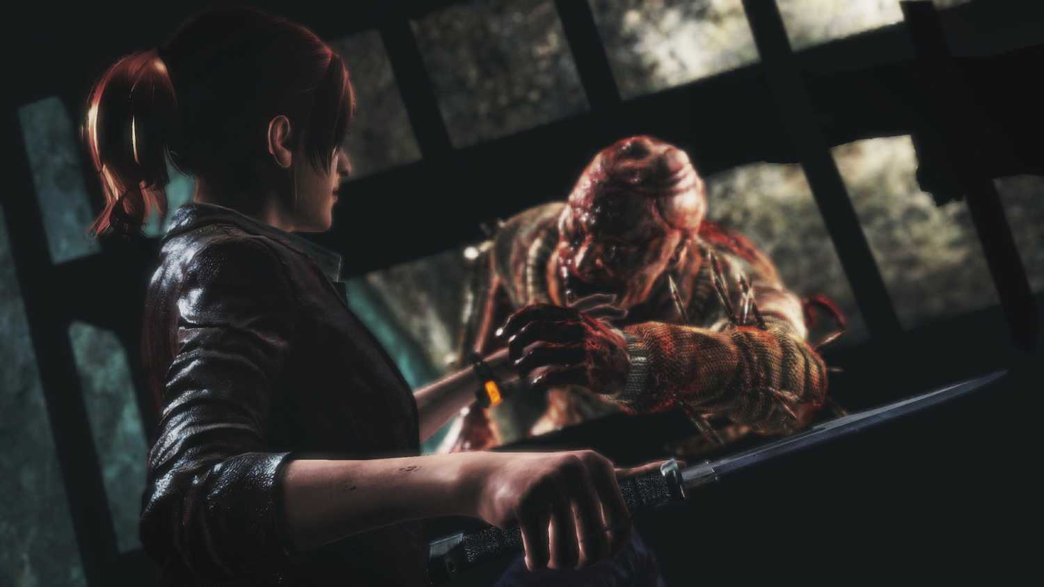 A monster attacking Claire Redfield in Resident Evil: Revelations 2.