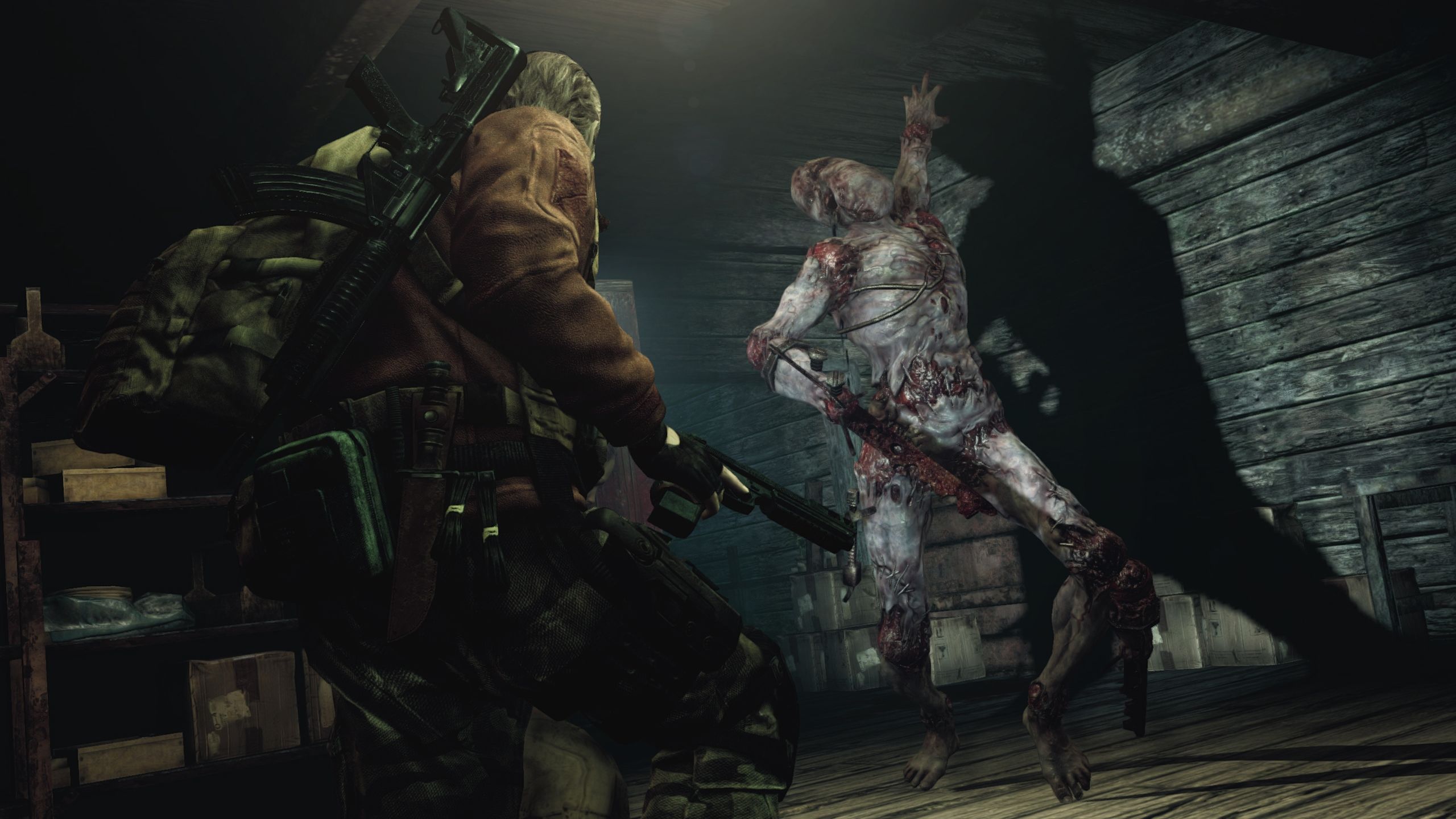 Barry Burton facing a monster in Resident Evil: Revelations 2.