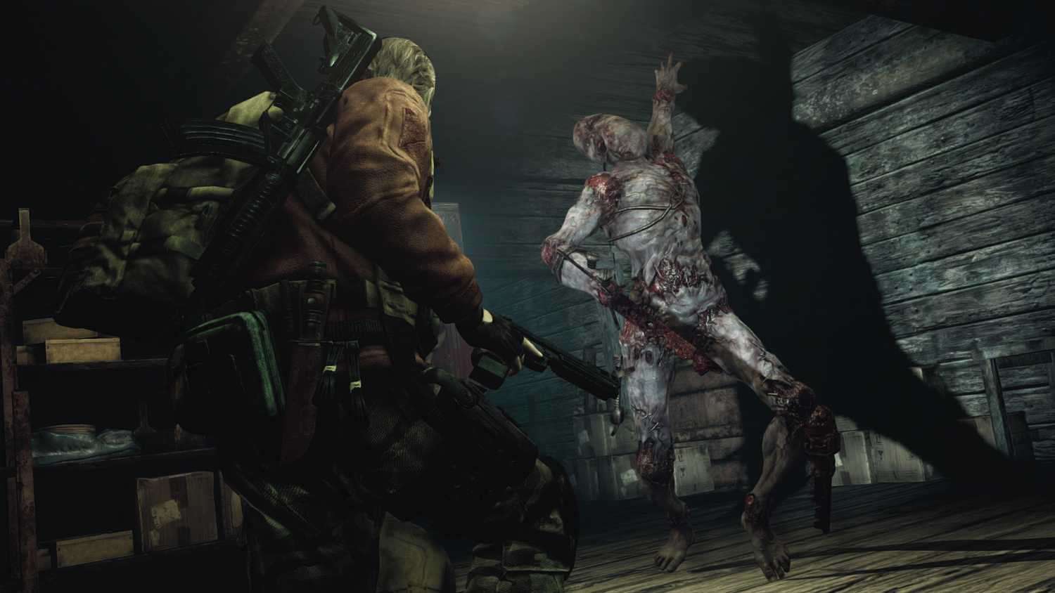 Barry Burton facing a monster in Resident Evil: Revelations 2.