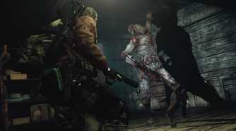 Barry Burton facing a monster in Resident Evil: Revelations 2.