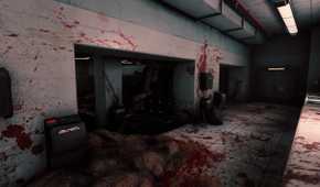 A blood-stained washroom in SCP: Fragmented Minds.