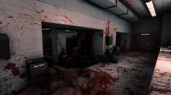 A blood-stained washroom in SCP: Fragmented Minds.