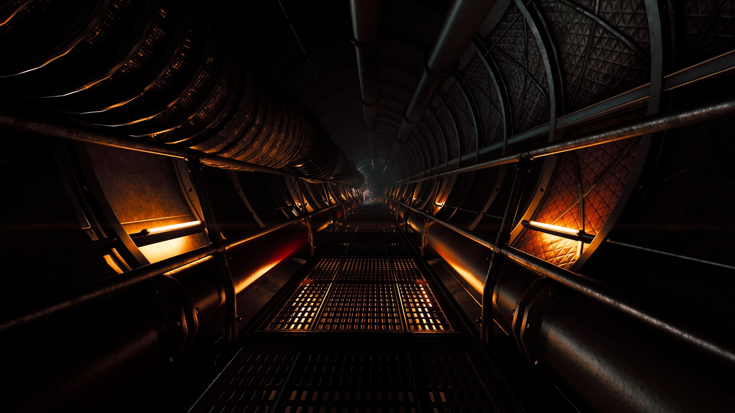A dimly-lit walkway in SCP: Fragmented Minds.