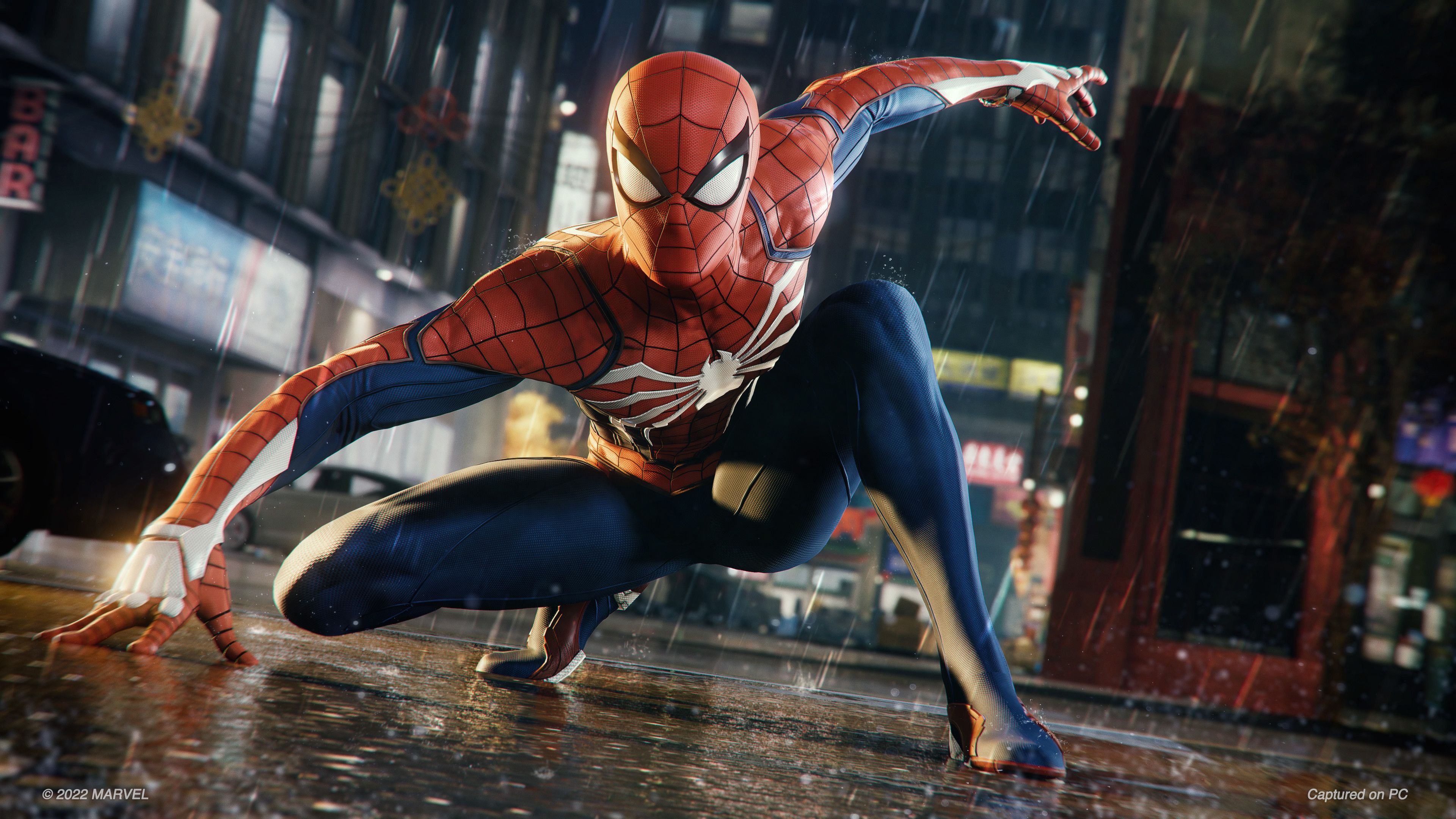 spider-man-superhero-landing-rainfall-city