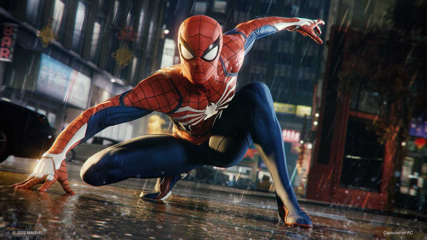 spider-man-superhero-landing-rainfall-city
