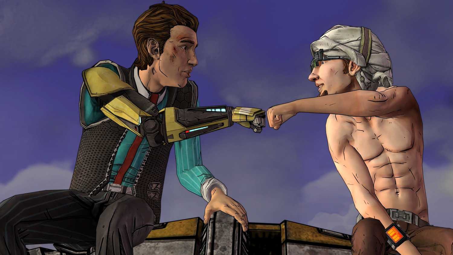 Rhys fist bumping Vaughn in Tales from the Borderlands.