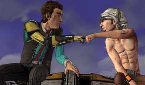 Rhys fist bumping Vaughn in Tales from the Borderlands.
