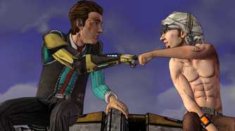 Rhys fist bumping Vaughn in Tales from the Borderlands.