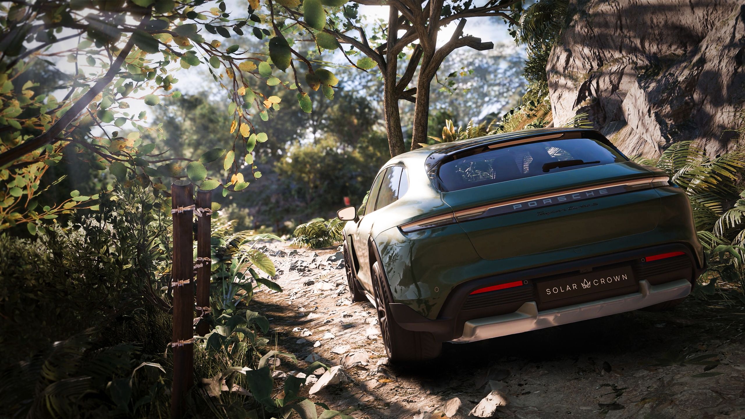A Porsche Taycan Turbo S in Hawaii in Test Drive Unlimited Solar Crown.