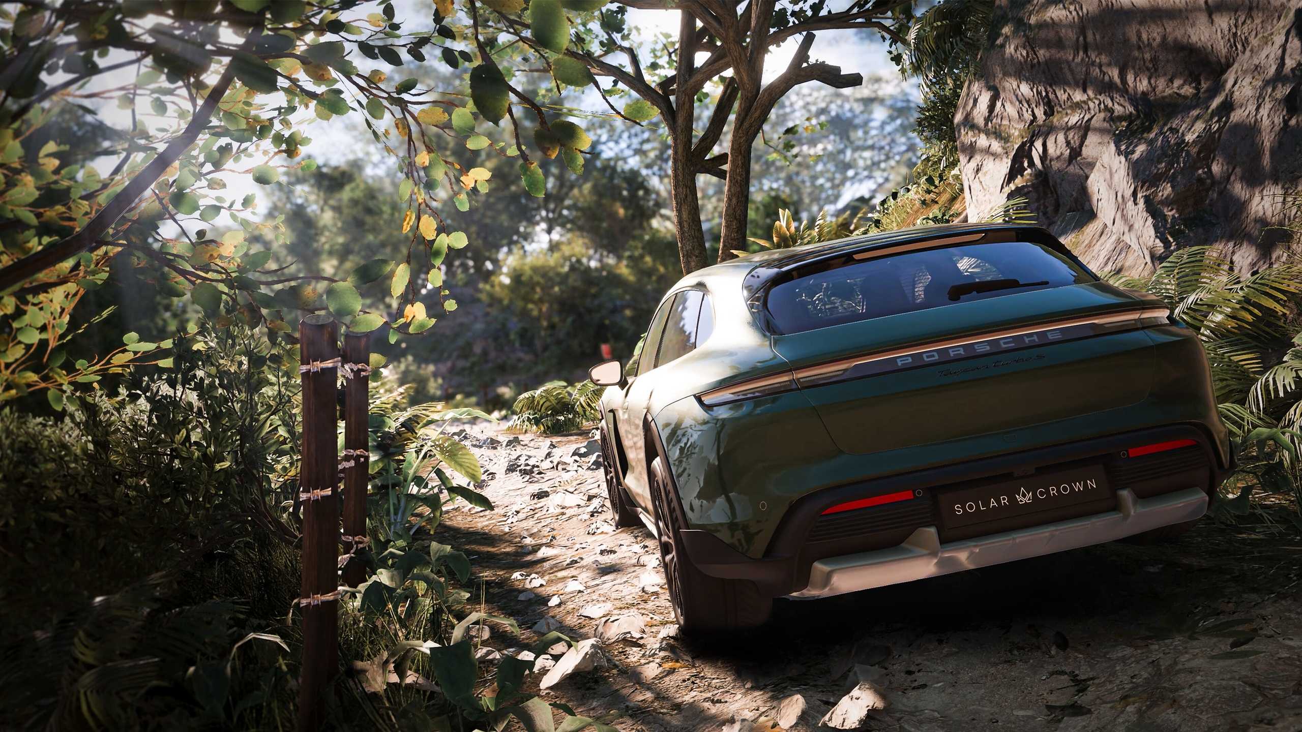 A Porsche Taycan Turbo S in Hawaii in Test Drive Unlimited Solar Crown.
