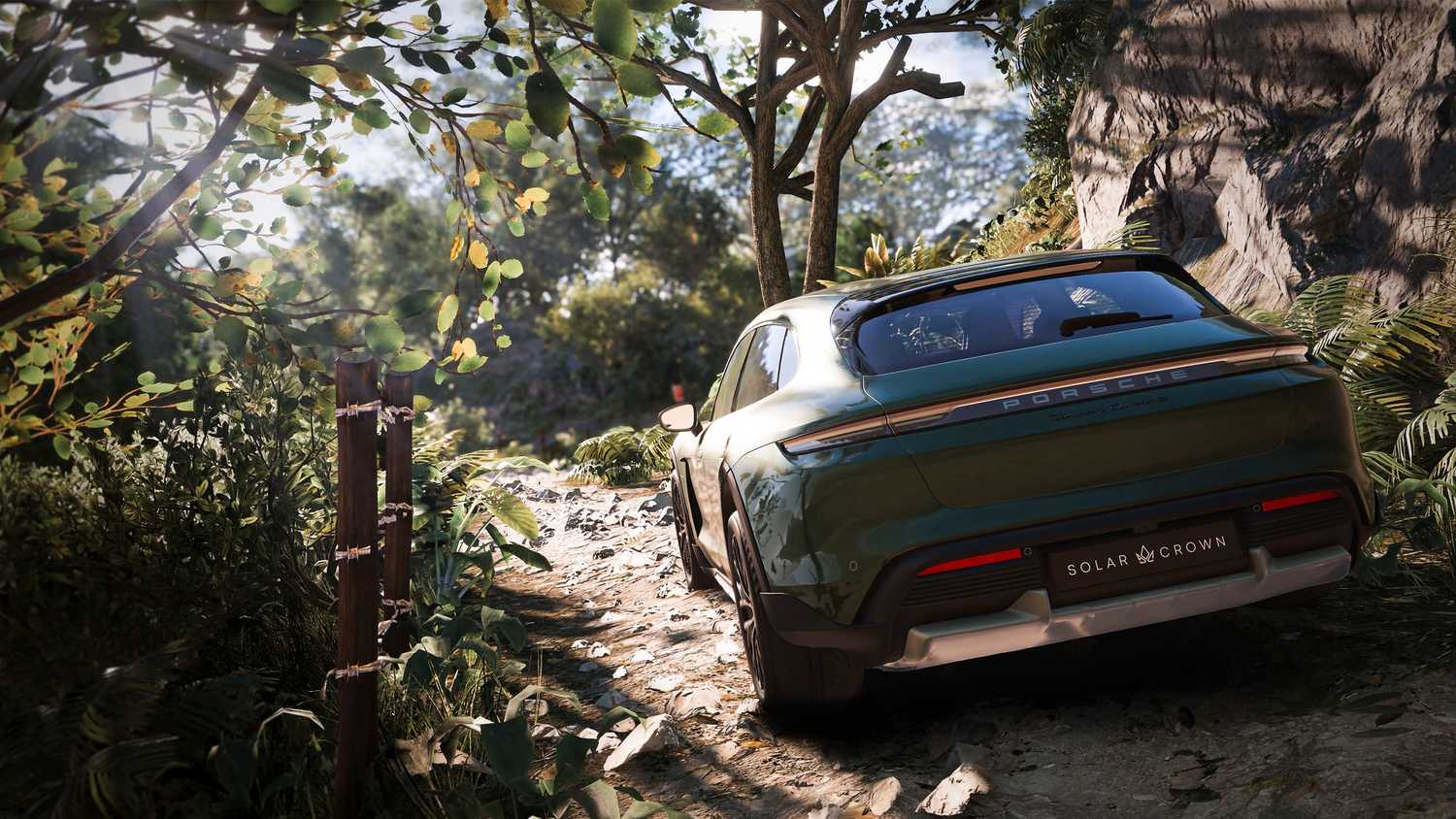 A Porsche Taycan Turbo S in Hawaii in Test Drive Unlimited Solar Crown.