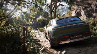 A Porsche Taycan Turbo S in Hawaii in Test Drive Unlimited Solar Crown.